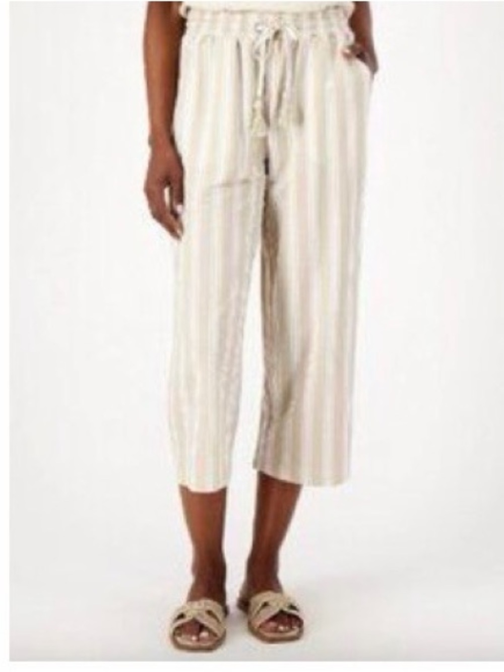 Belle Beach by Kim Gravel Reg Cabana Knit Cropped Beach Pant Sand Dune Stripe
